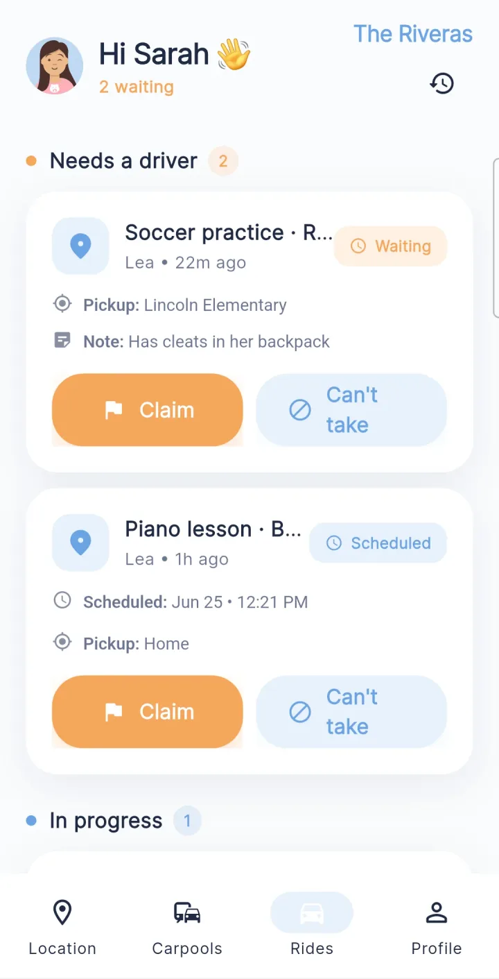 Wenlo rides — request claimed by a family driver